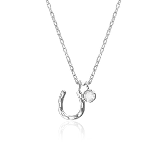 Horseshoe with CZ Charm Necklace
