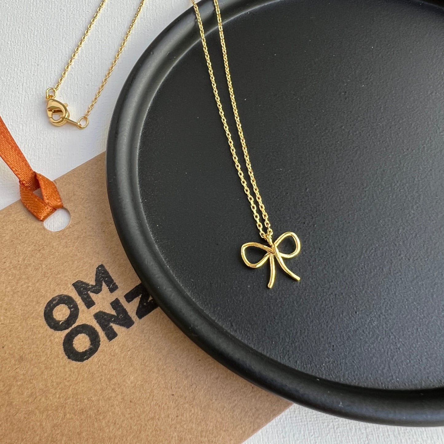 Wire Bow Tie Ribbon Pendant Charm Necklace