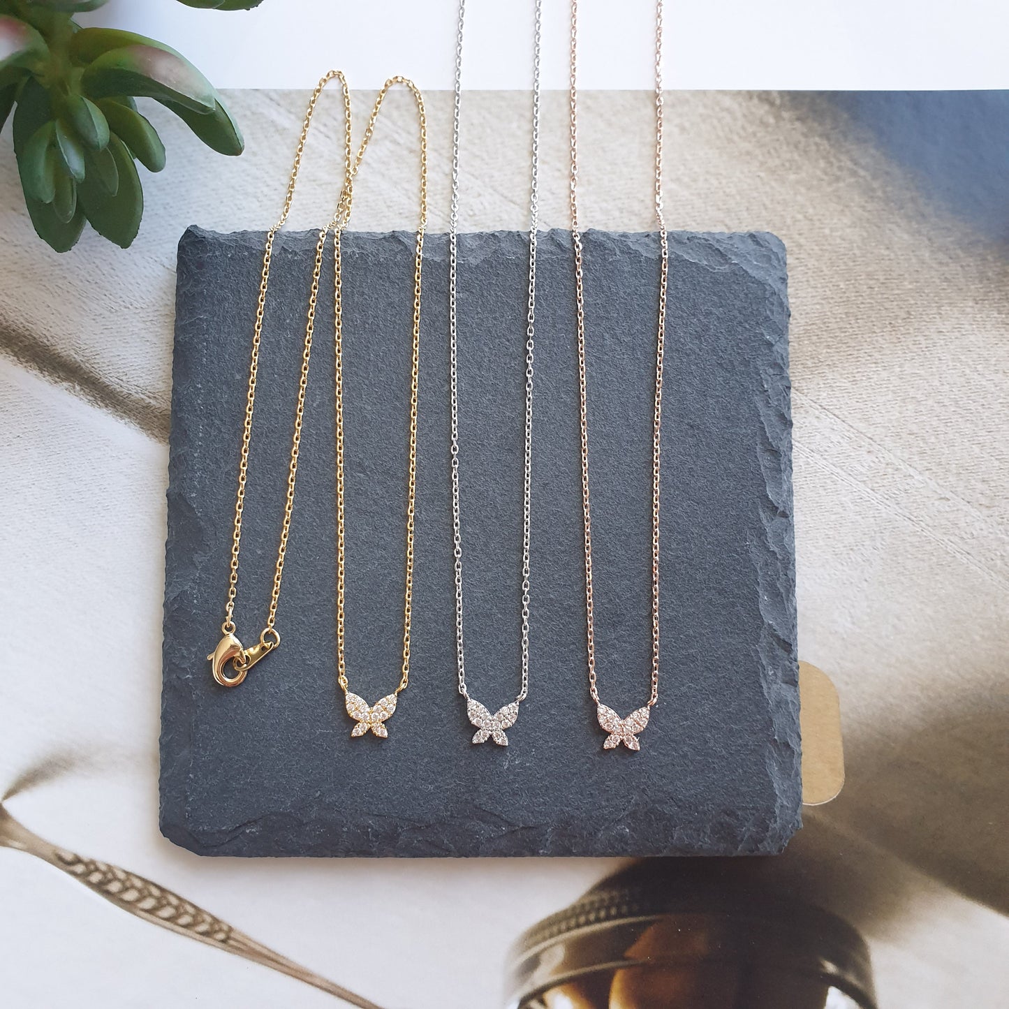 Butterfly CZ Tiny Pendant Necklace