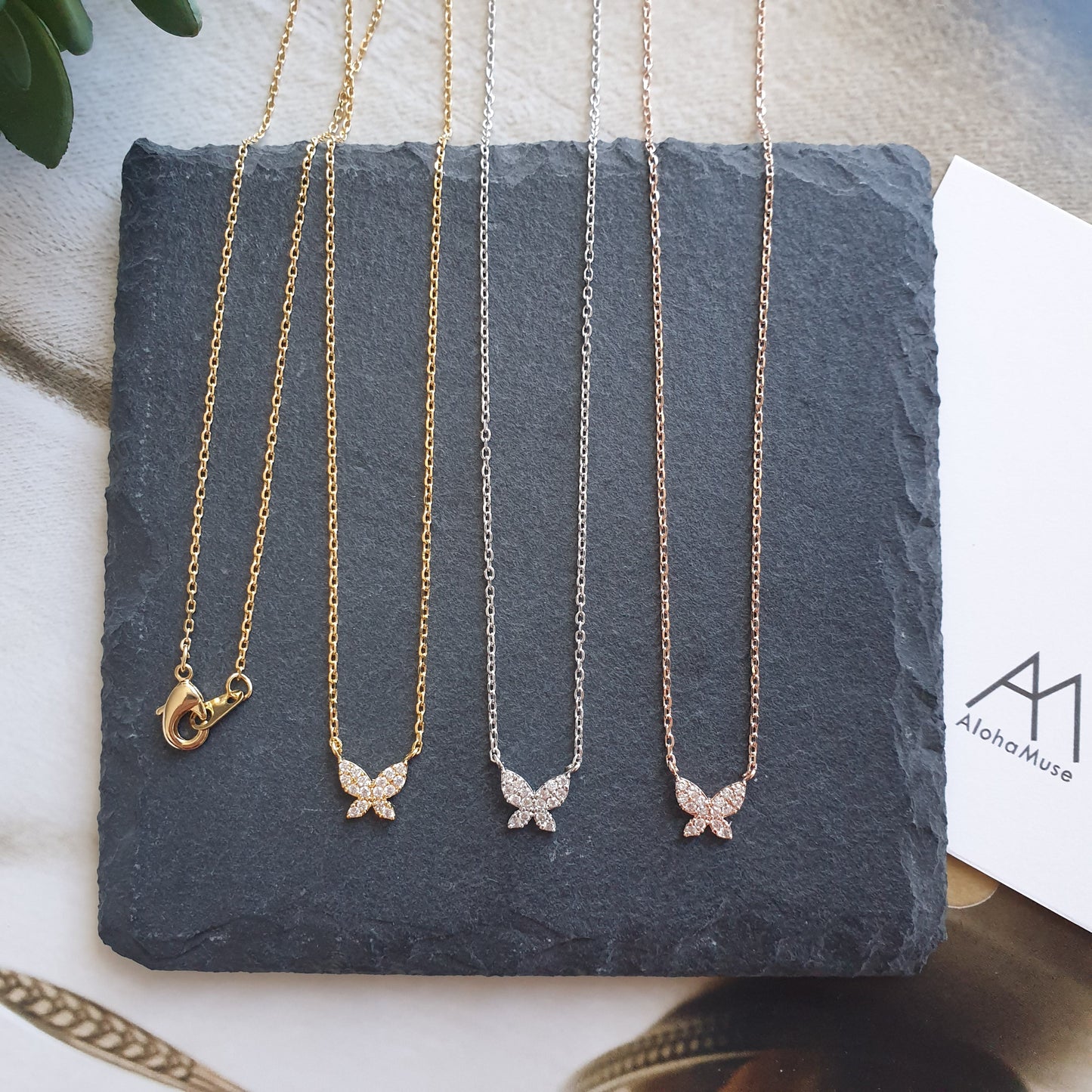 Butterfly CZ Tiny Pendant Necklace