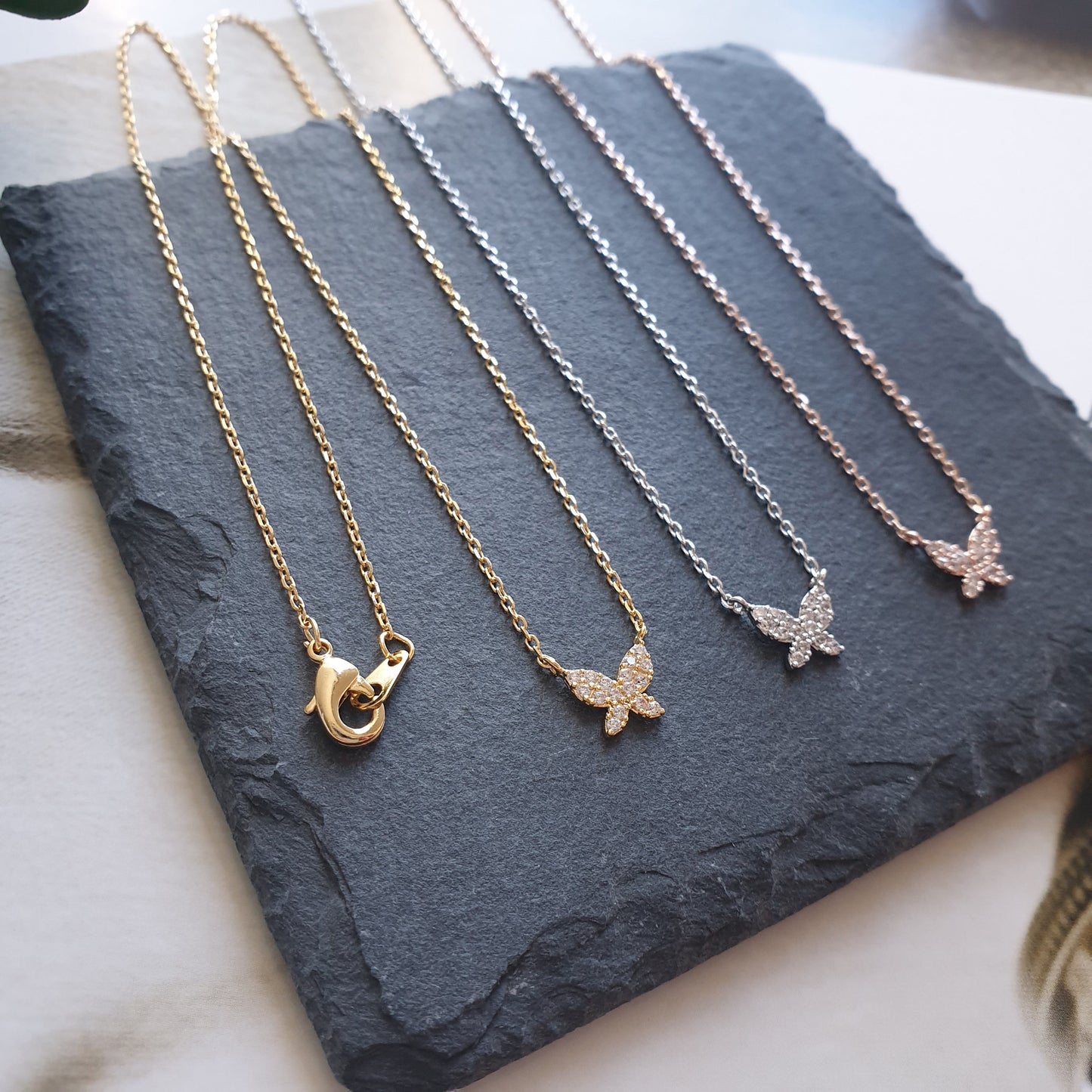 Butterfly CZ Tiny Pendant Necklace