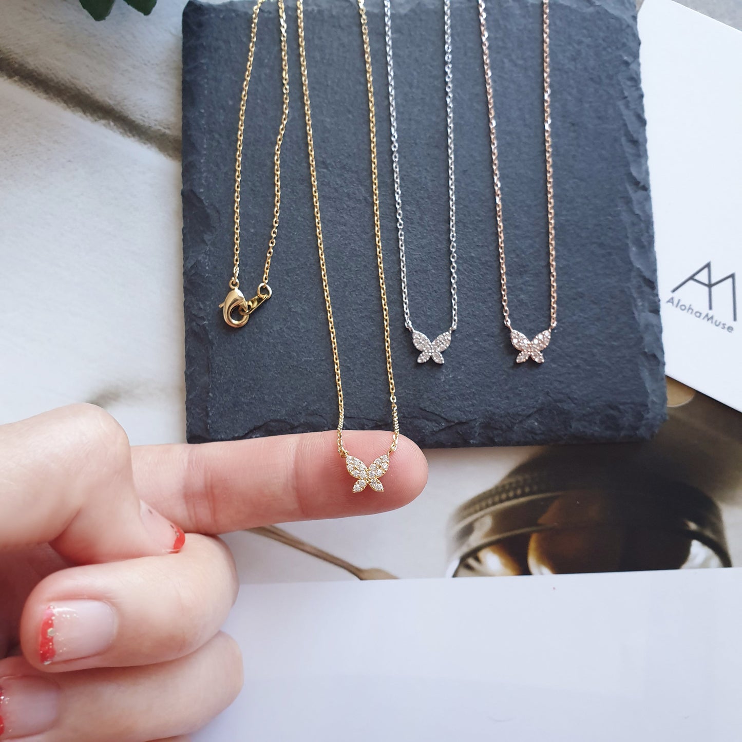 Butterfly CZ Tiny Pendant Necklace