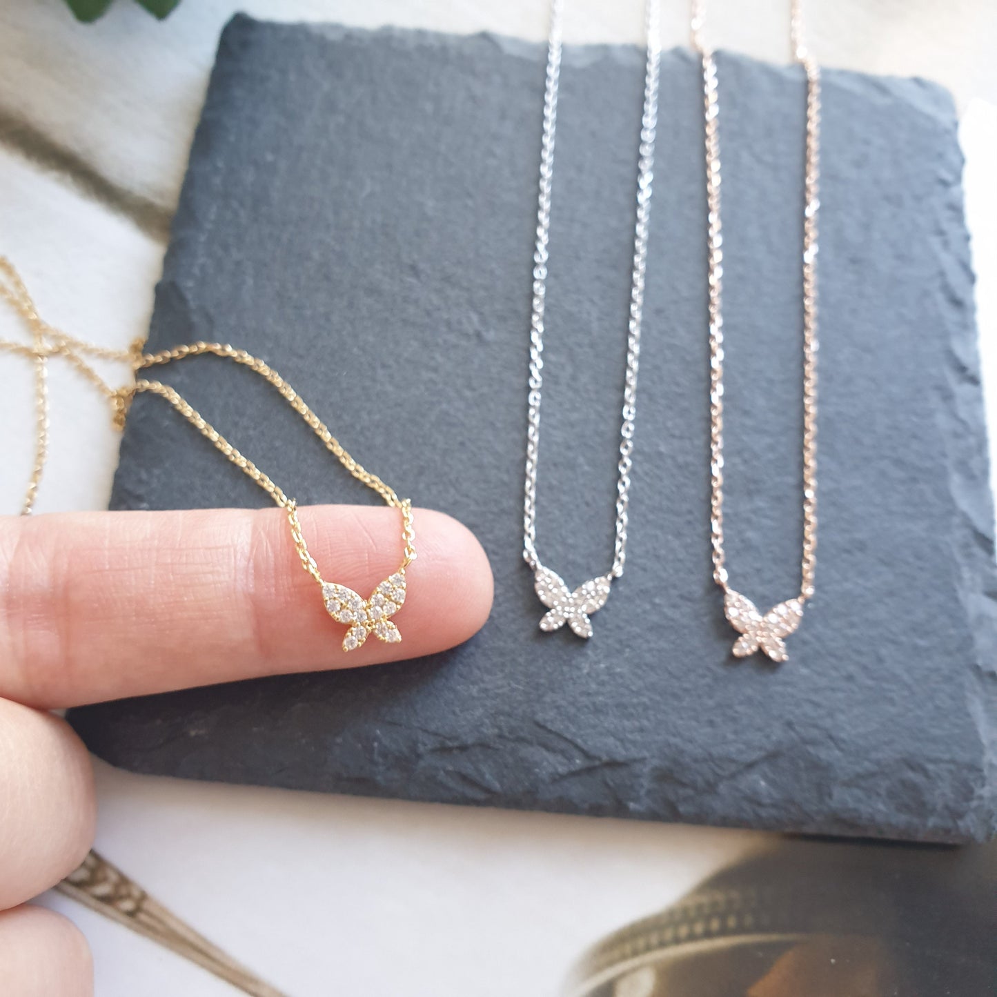 Butterfly CZ Tiny Pendant Necklace