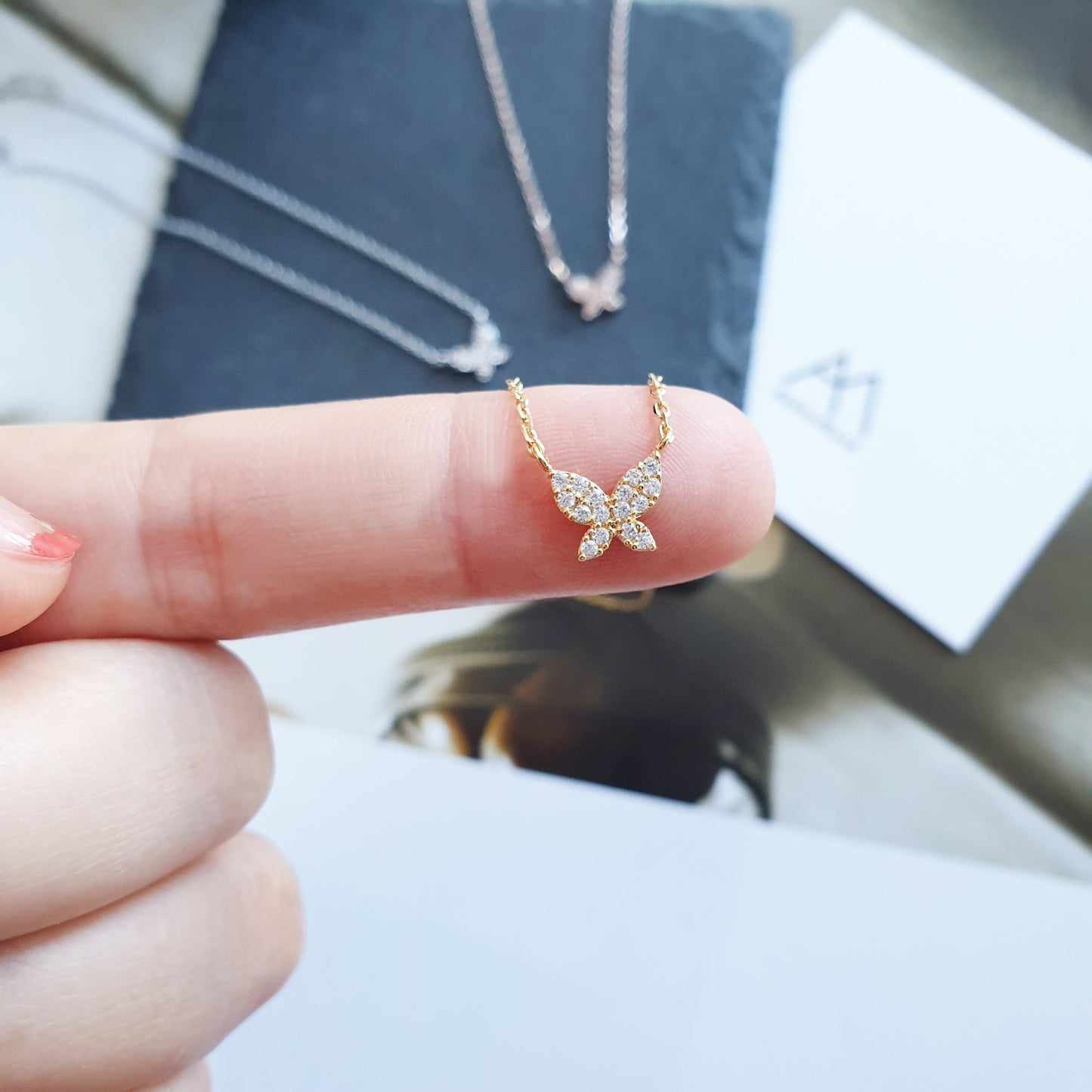 Butterfly CZ Tiny Pendant Necklace