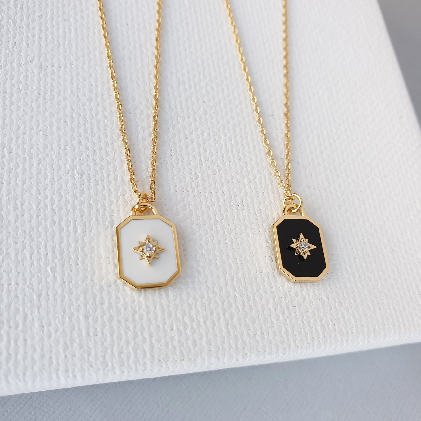 Square enamel black Pendant Necklace
