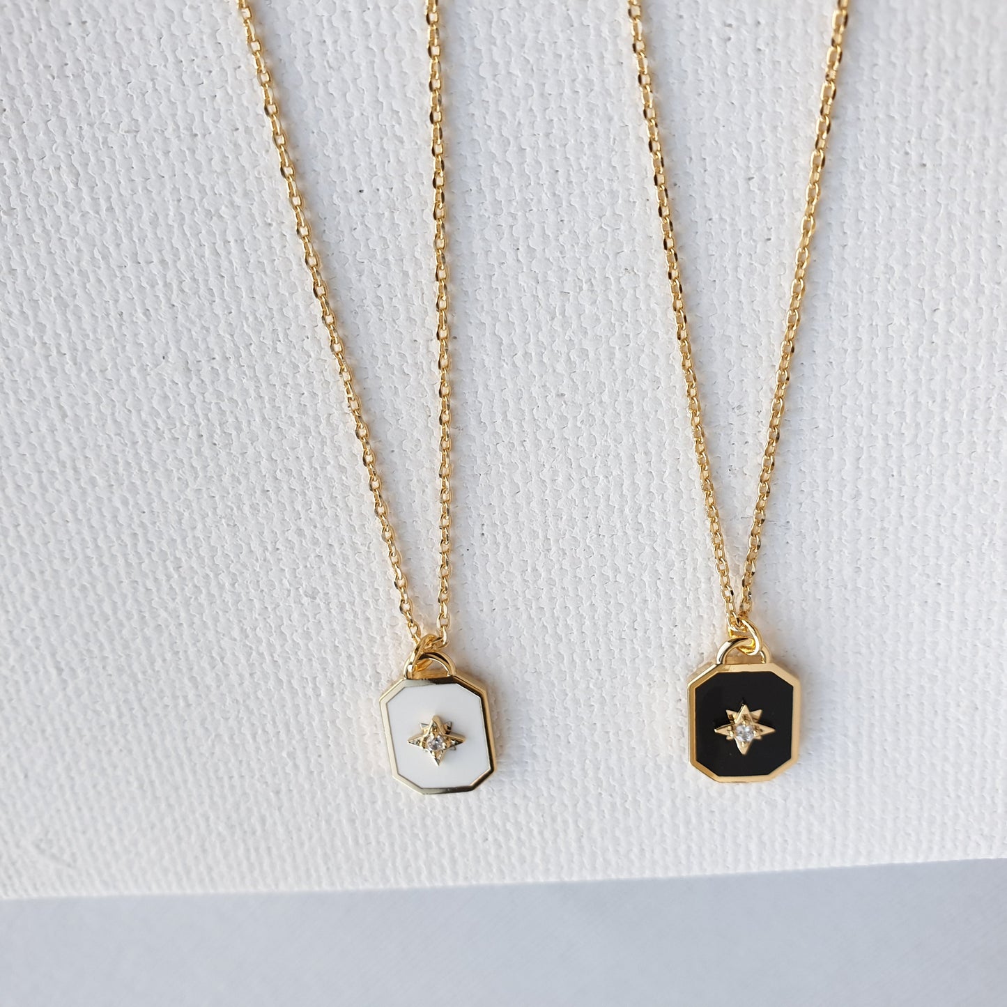 Square enamel black Pendant Necklace