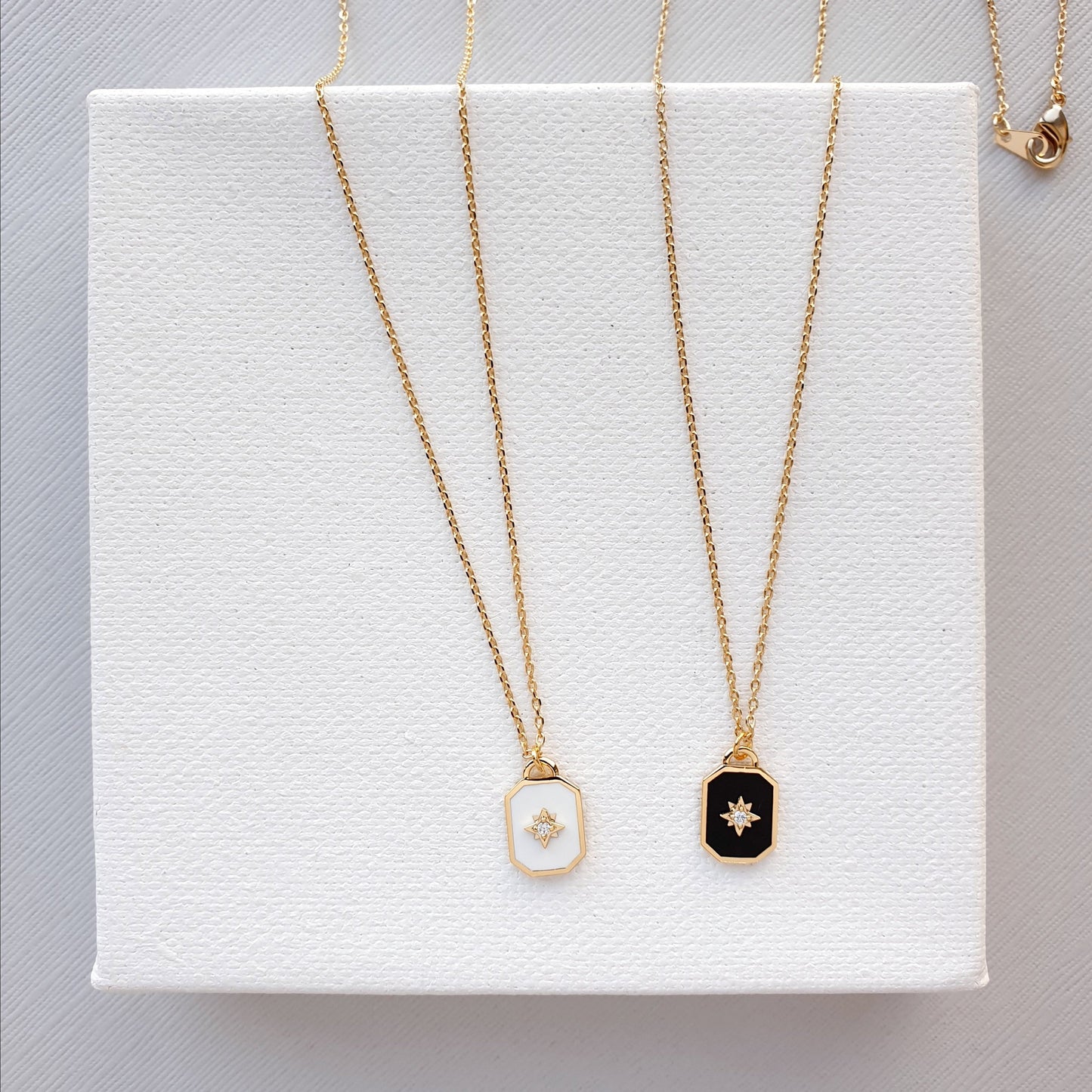 Square enamel black Pendant 925 Necklace