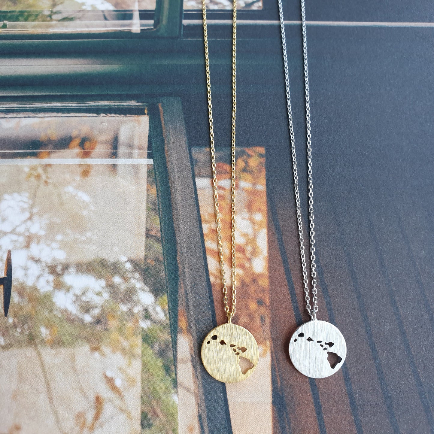 Hawaii Island Map Coin Hollow Necklace