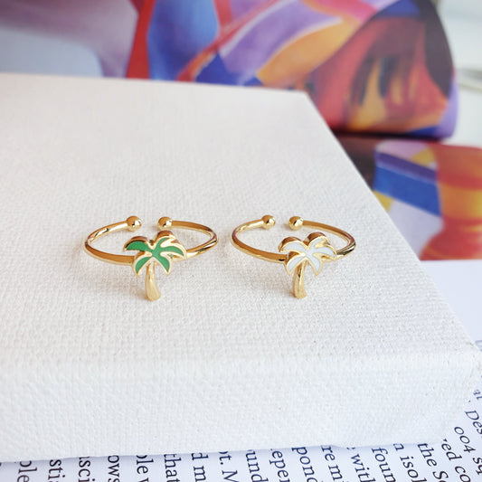 Palm Tree Ring Gold White Green Color