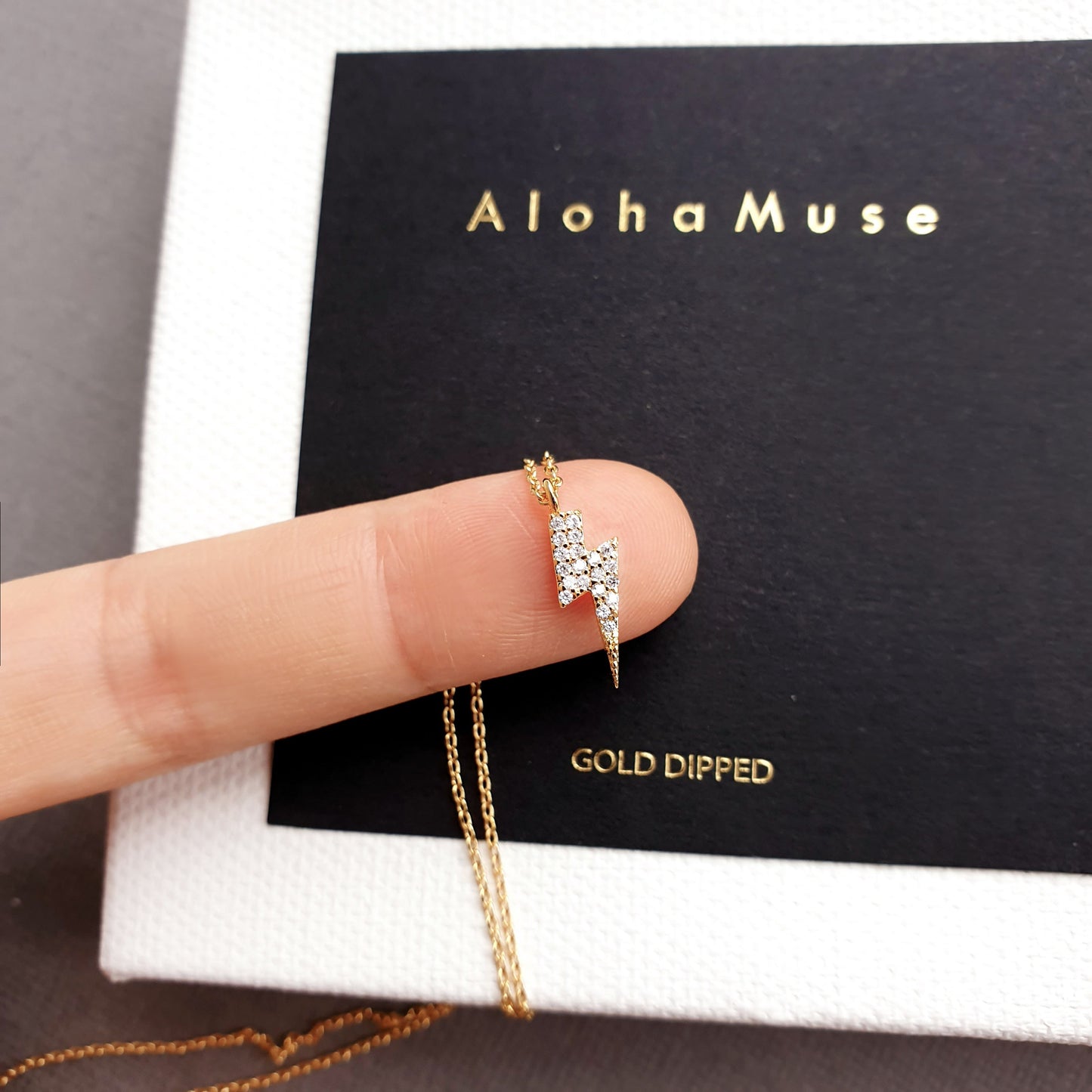 Bolt Lightning Cubic Zirconia CZ Charm Necklace