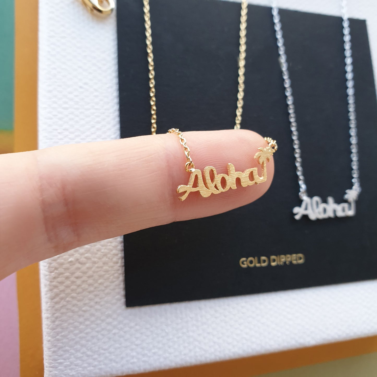 Hawaii Aloha Palm tree Letter Pendant Necklace