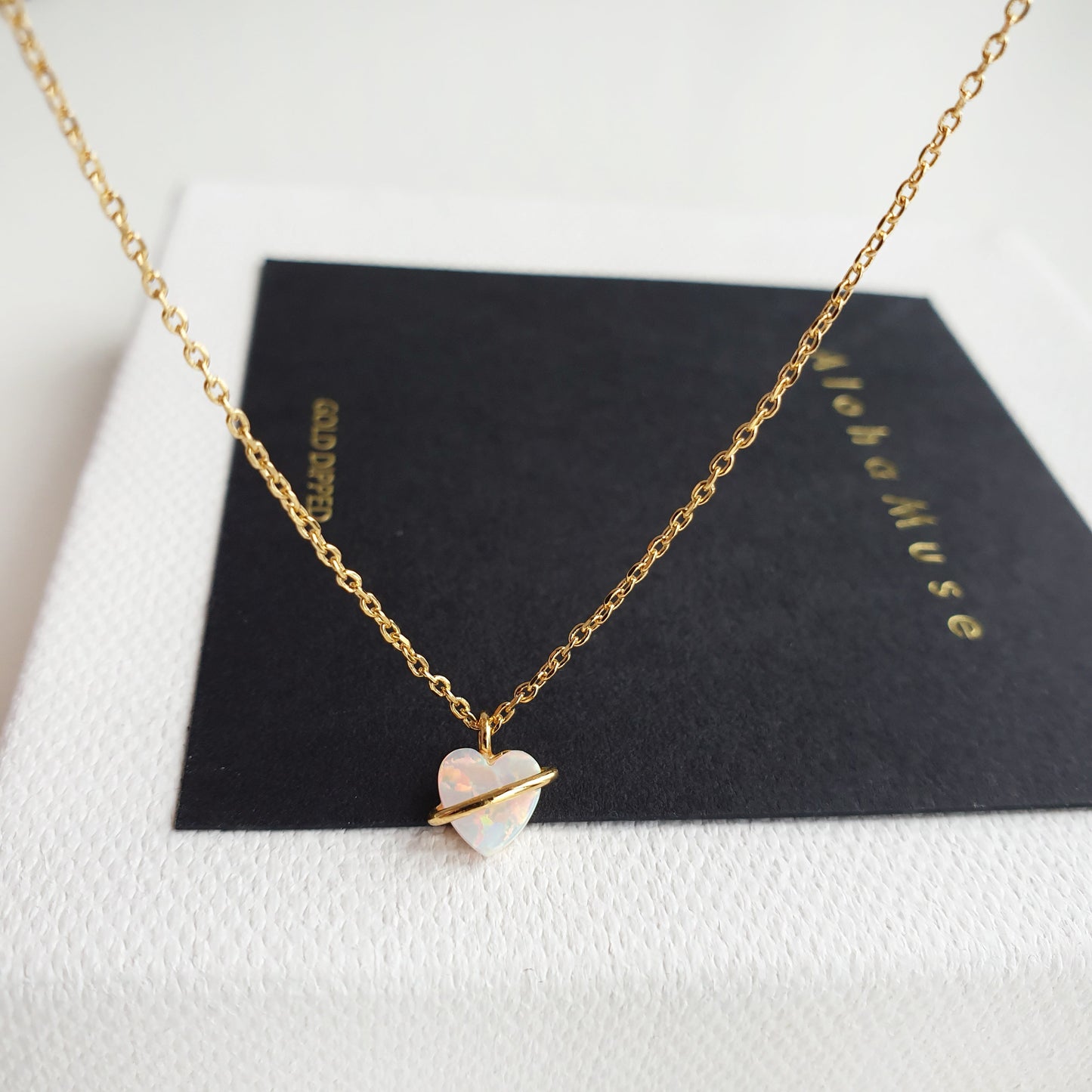 Tiny Opal Stone Heart Belt Necklace