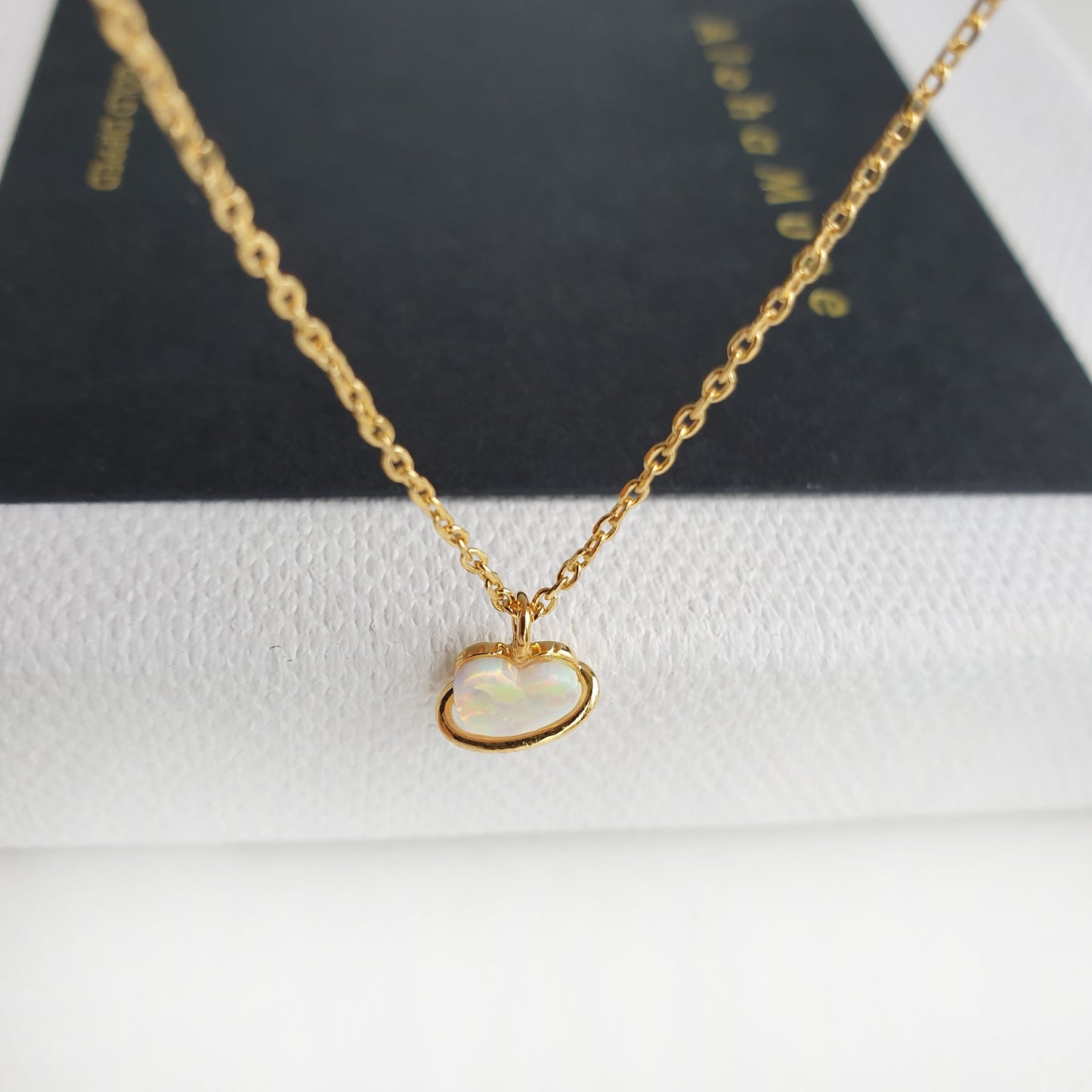 Tiny Opal Stone Heart Belt Necklace