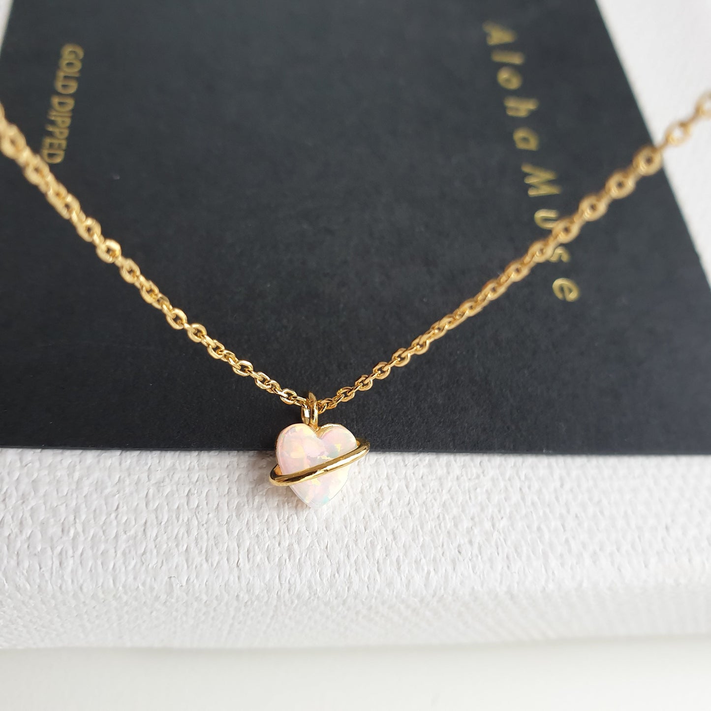 Tiny Opal Stone Heart Belt Necklace