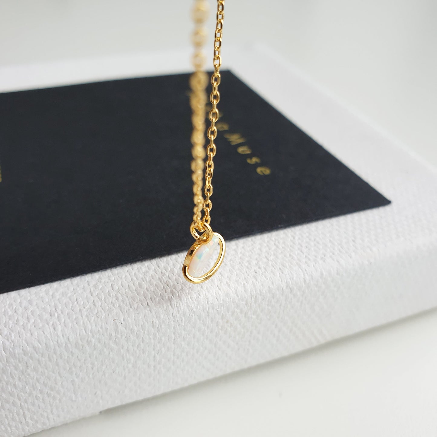 Tiny Opal Stone Heart Belt Necklace