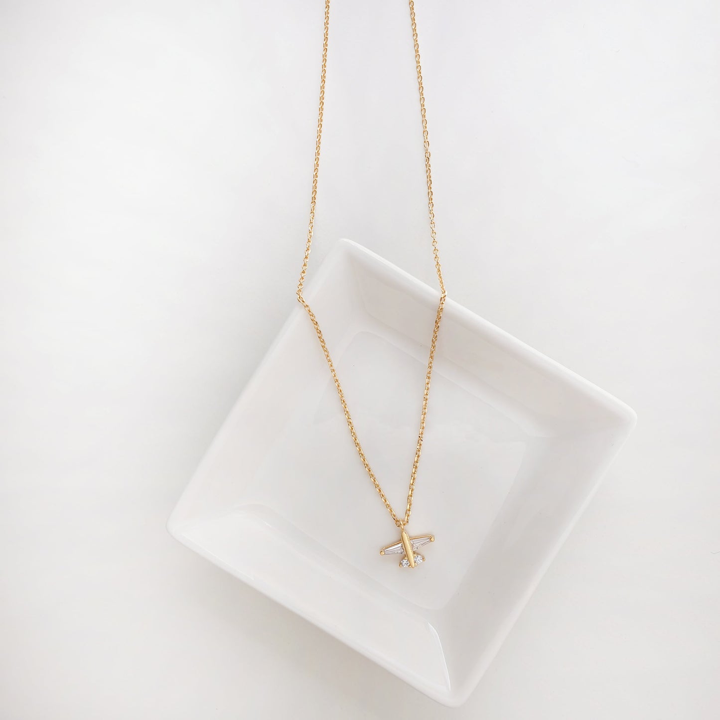 Airplane Charm Cubic Zirconia Necklace