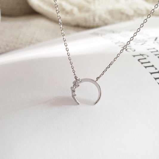 Crescent Moon Horn Cubic Zirconia Charm Necklace