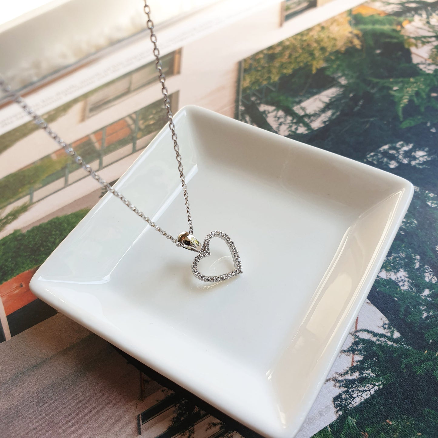 Open Heart Cubic Zirconia Hollow Charm Necklace