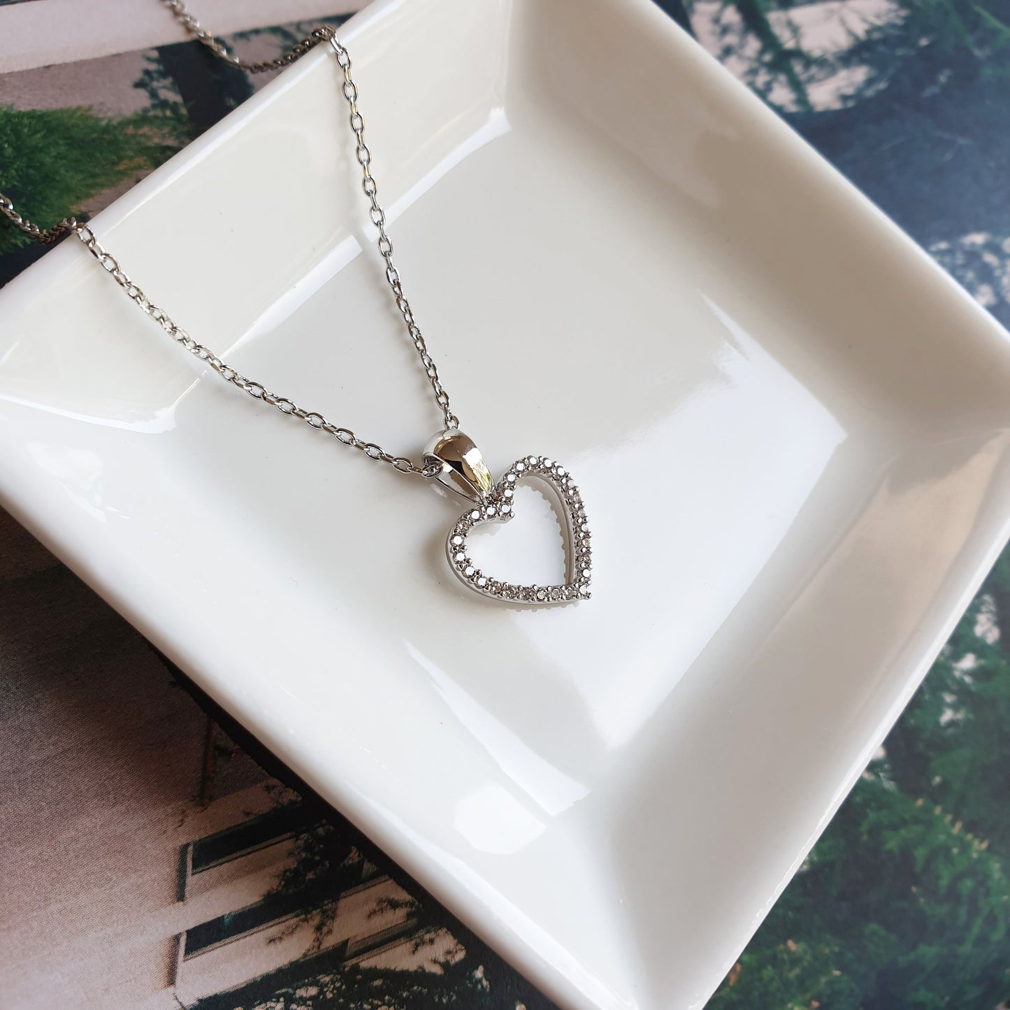 Open Heart Cubic Zirconia Hollow Charm Necklace