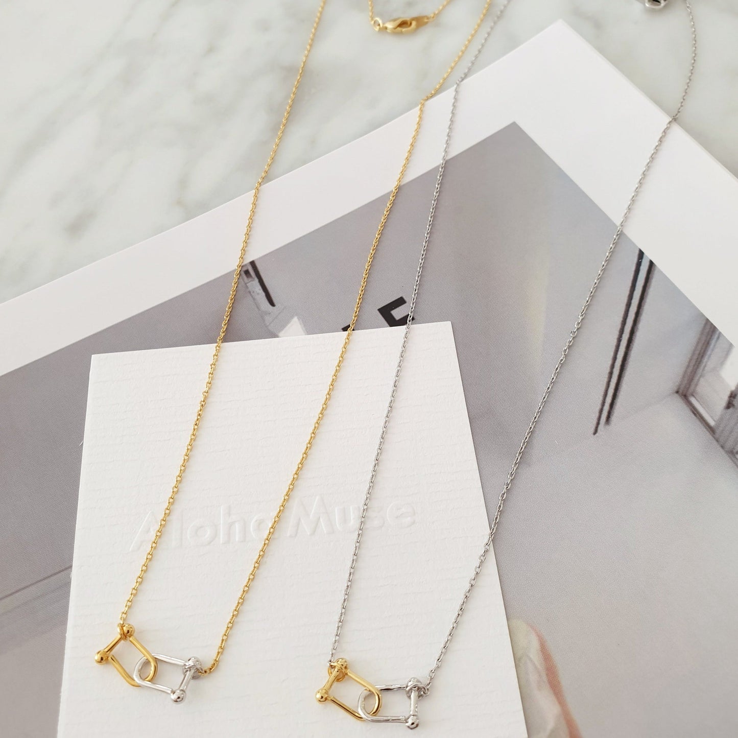 U Shape Link Gold Silver 2 Tone Necklace
