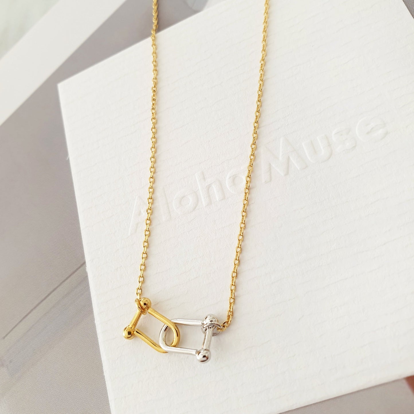 U Shape Link Gold Silver 2 Tone Necklace
