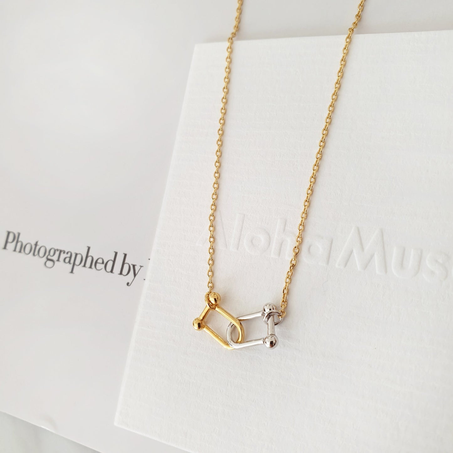 U Shape Link Gold Silver 2 Tone Necklace