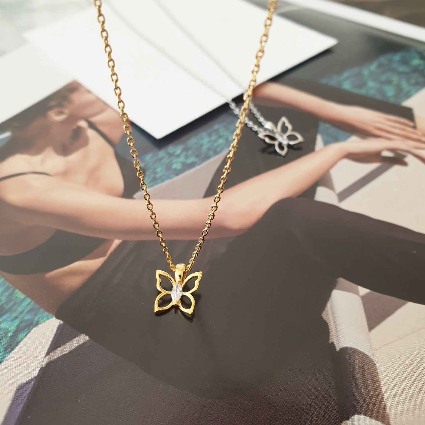 Butterfly CZ Hollow Pendant Necklace