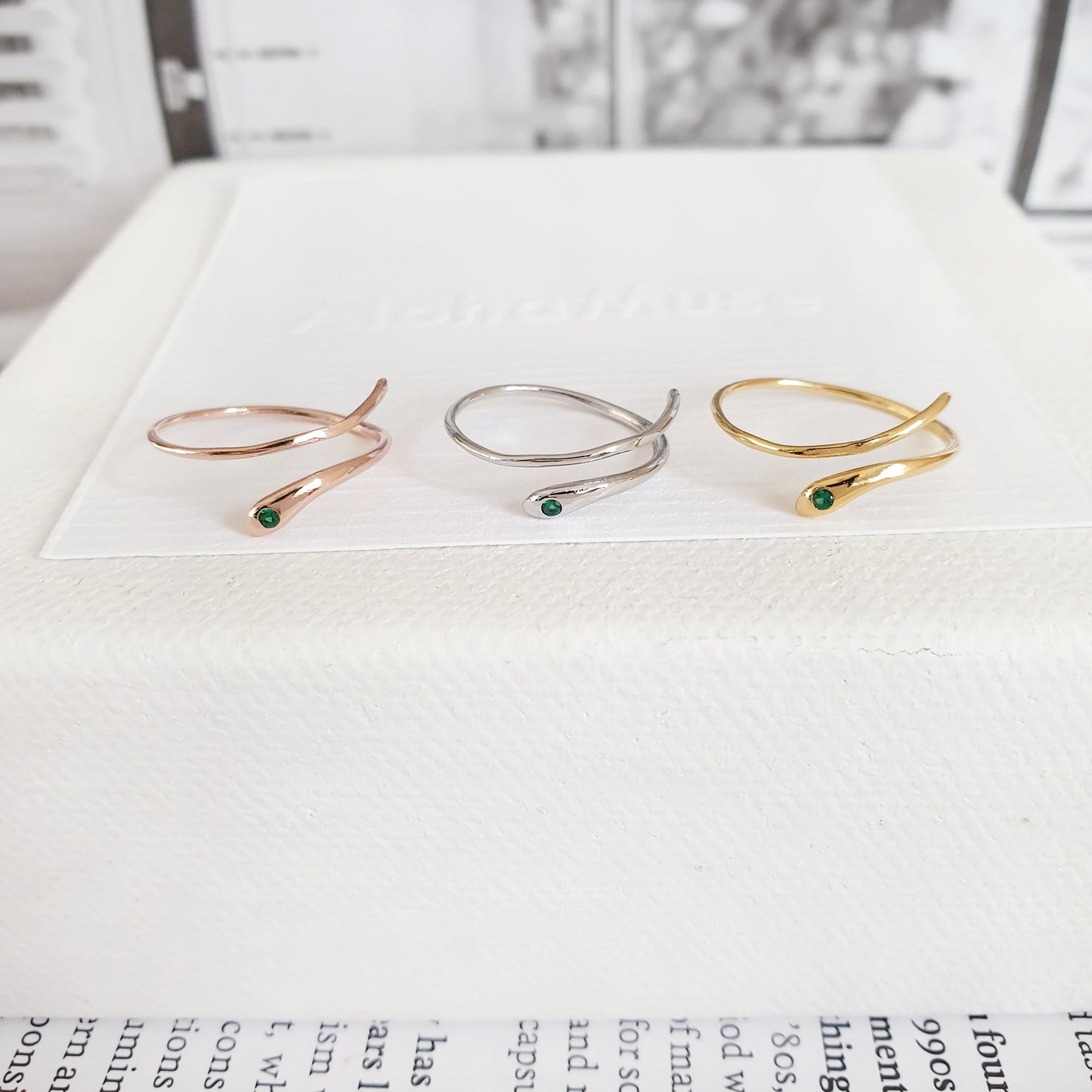 Snake Green Eyes Rhinestone Stackable Ring