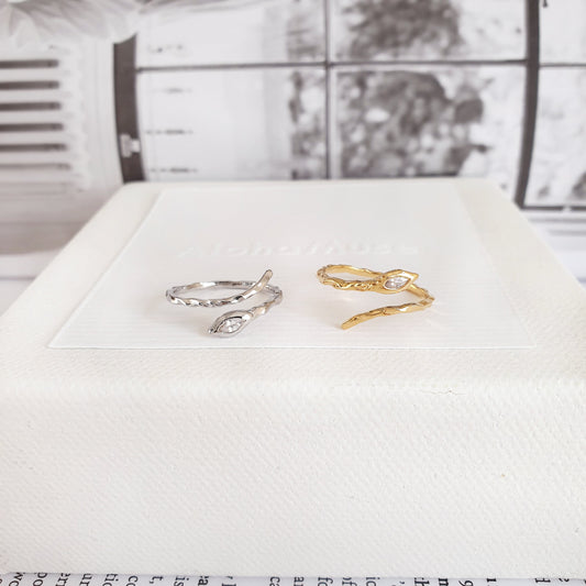 Textured Wrap Snake Ring with CZ Eye
