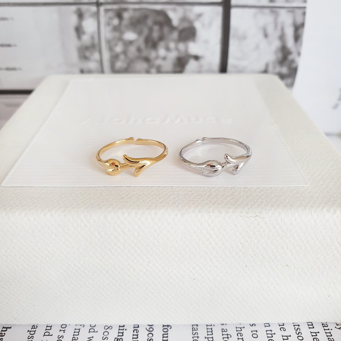 Flower Tulip Rose Adjustable Open Ring