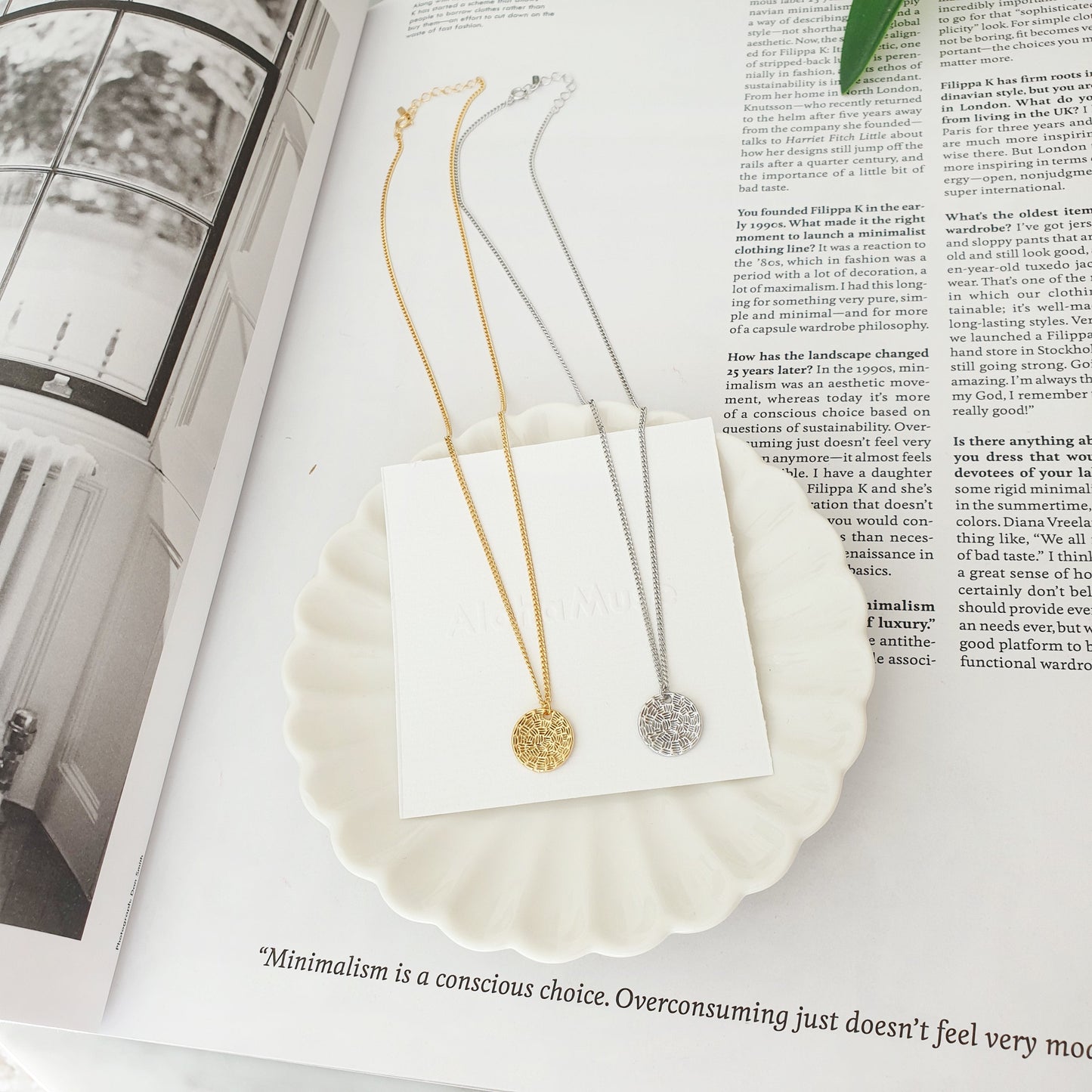 Medallion Coin Disc Charm Vine Chain Necklace