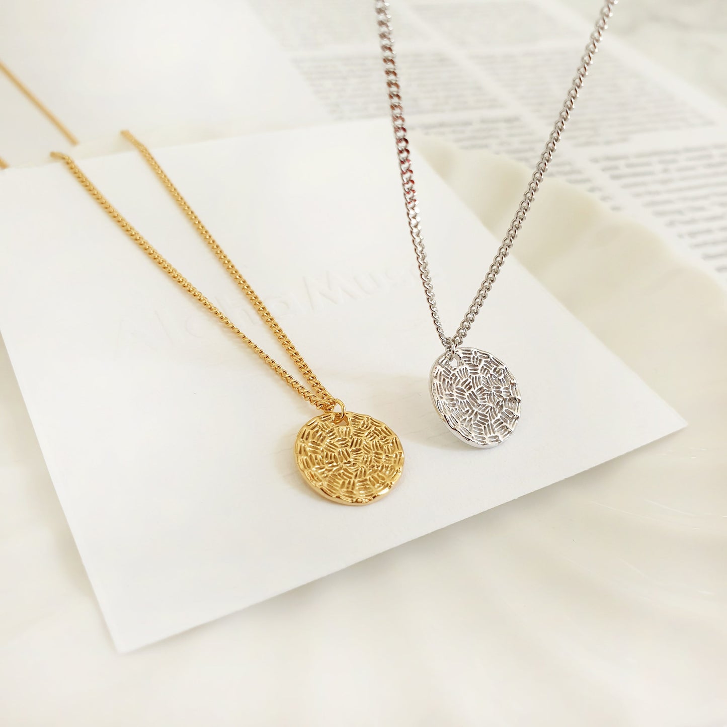 Medallion Coin Disc Charm Vine Chain Necklace