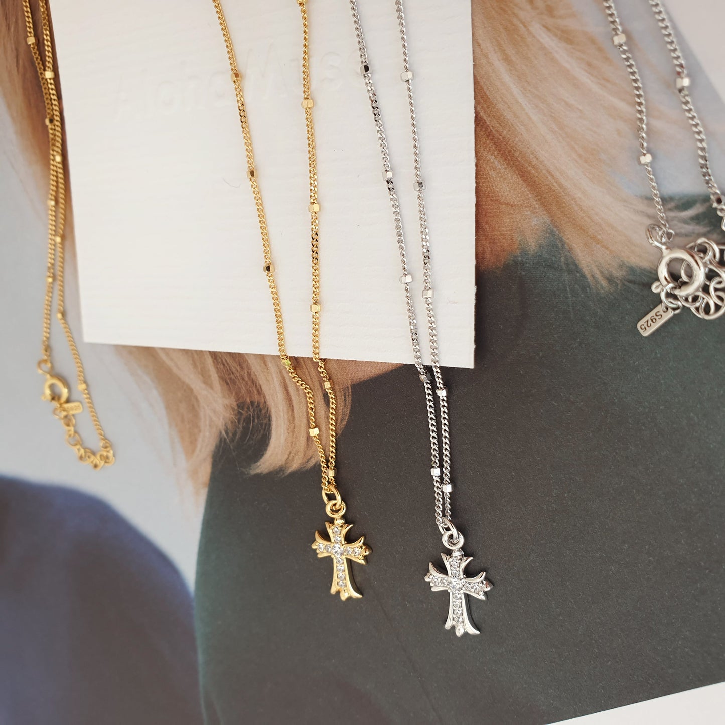Cross Pendant Long Station Dot Chain Necklace