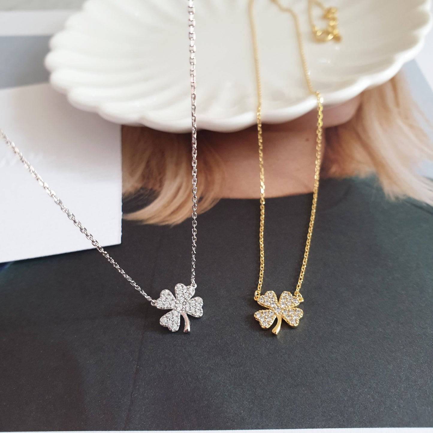 Four Leaf Clover CZ 925 Silver Necklace