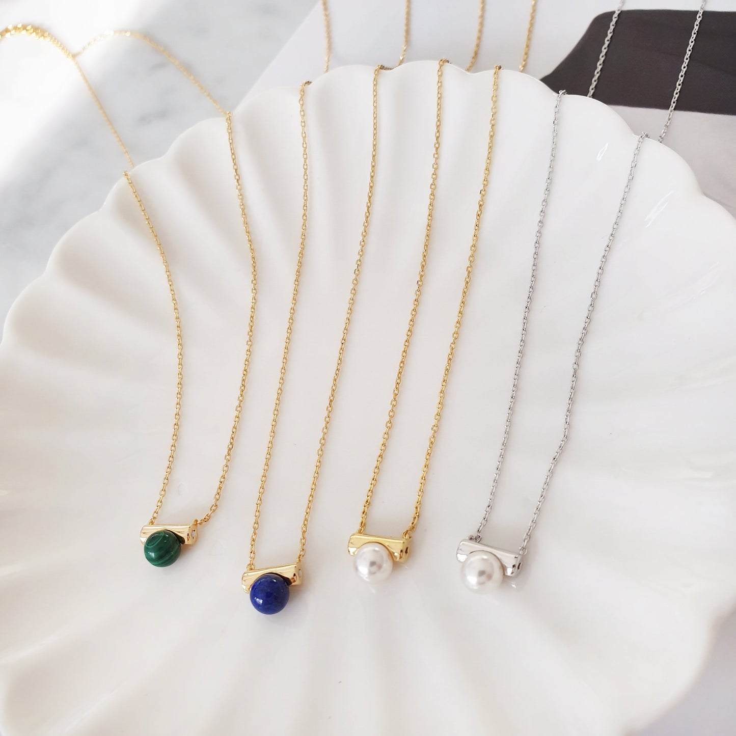 Malachite Gemstone Bar Necklace