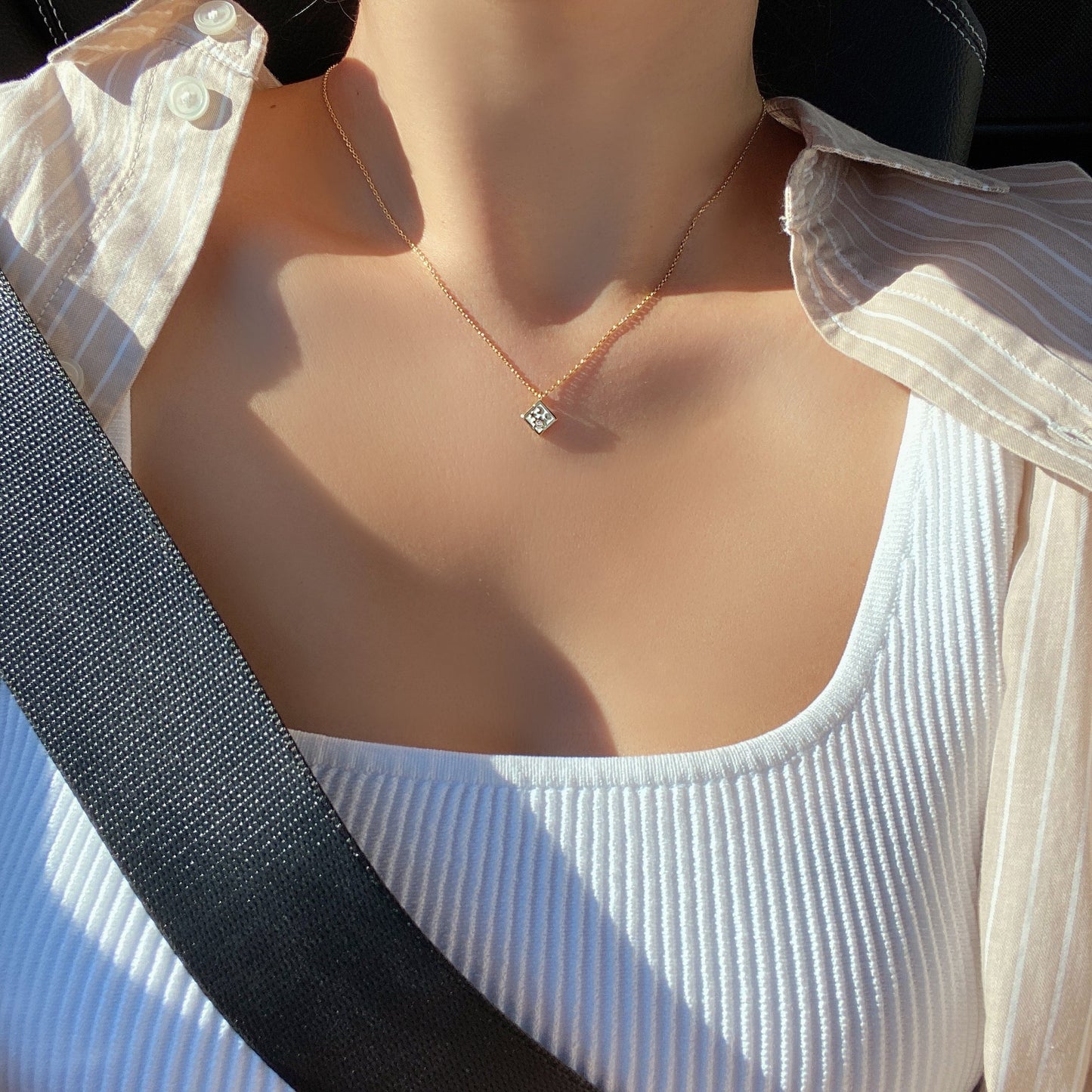 Moon Star CZ Enamel Square Necklace