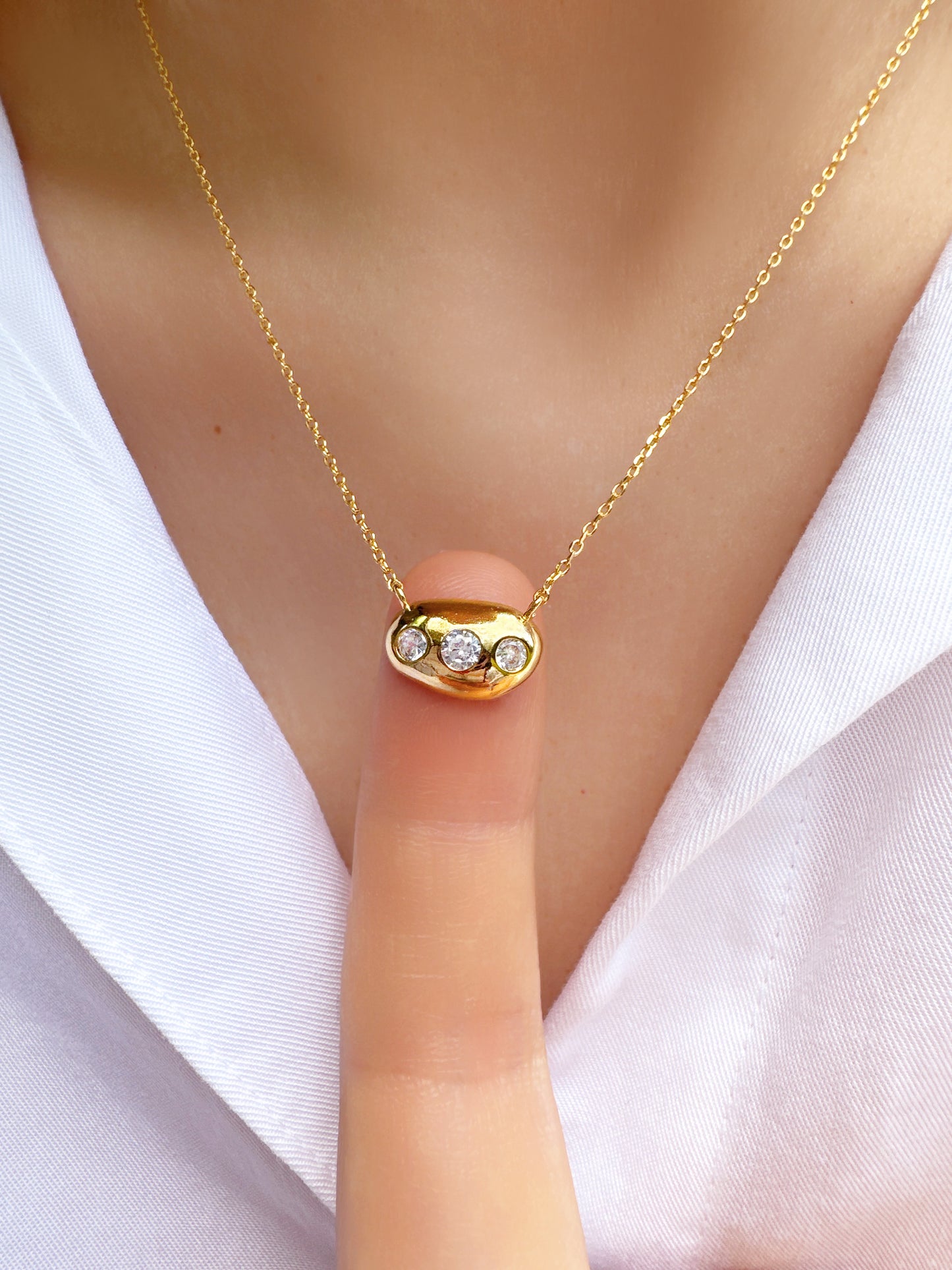 Bean 3 Cubic Zirconia Stud Necklace