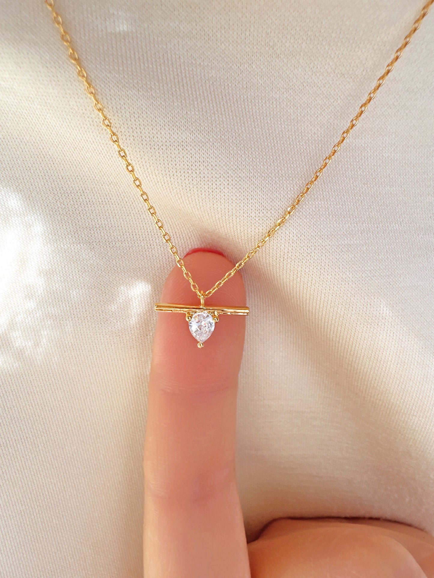 T Bar Cubic Zirconia Stud Necklace