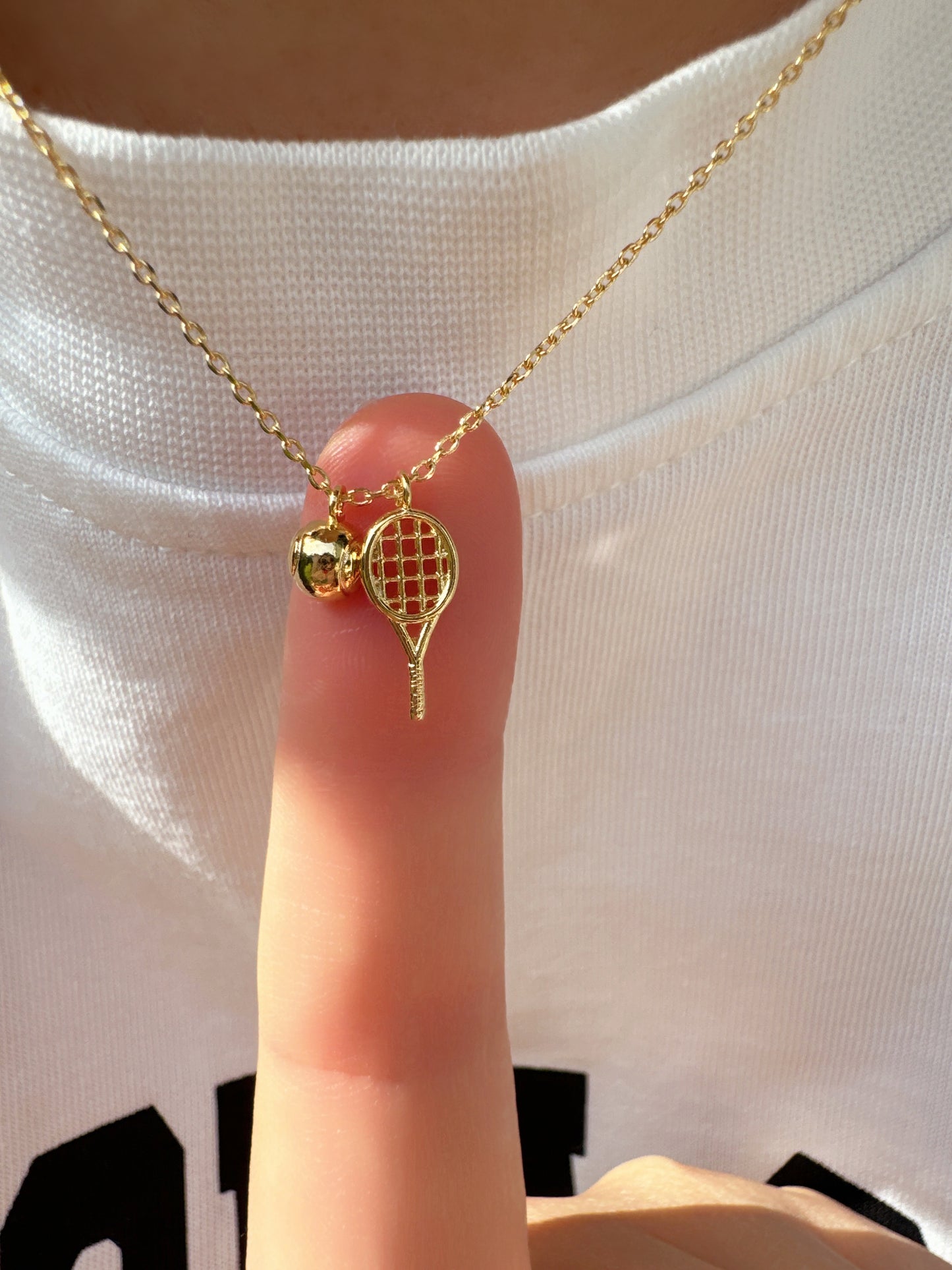 Tennis Racket with Ball Charm Necklace