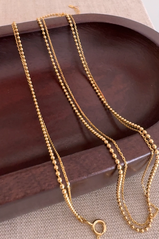 Tiny Dot Ball Layered Chain Solid Silver Necklace