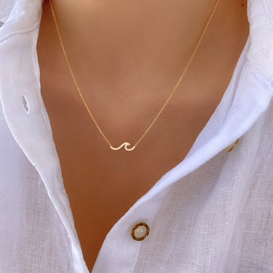 Beach Wave Line Cubic Zirconia Necklace
