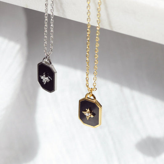 Square enamel black Pendant 925 Necklace
