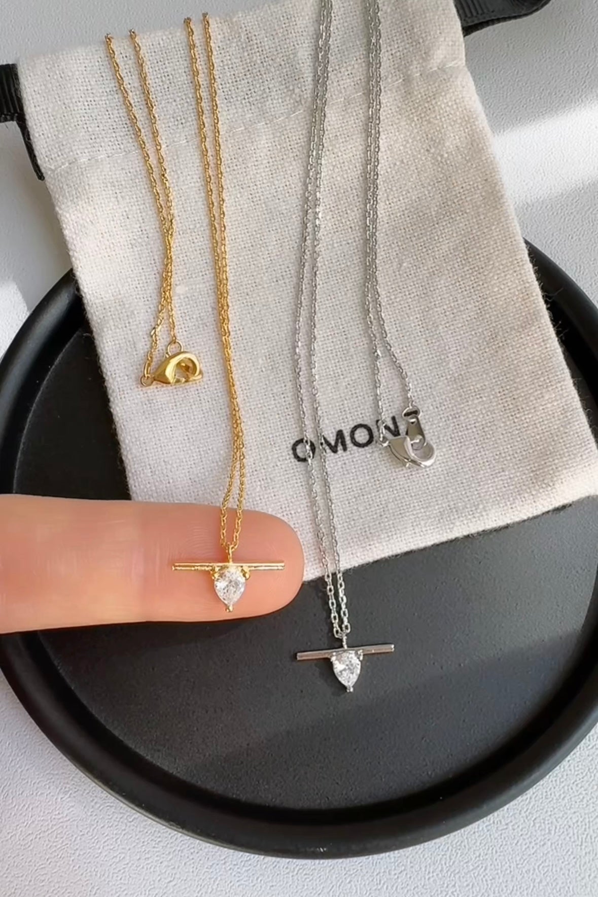 T Bar Cubic Zirconia Stud Necklace