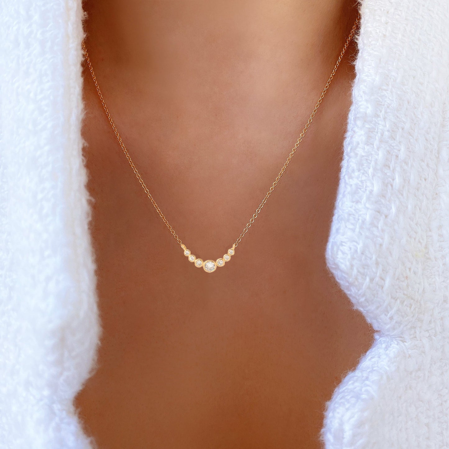 CZ Bezel Curved Bar Pendant Necklace