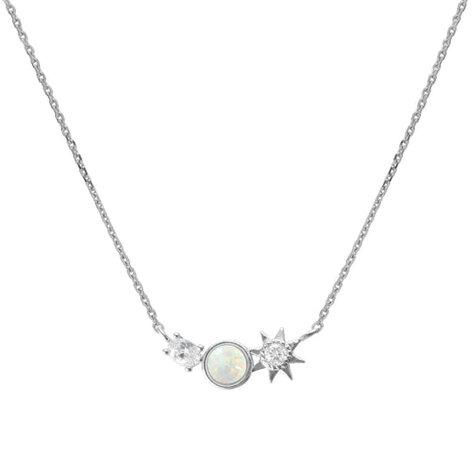 Tiny Opal CZ Stone Curved Bar Necklace