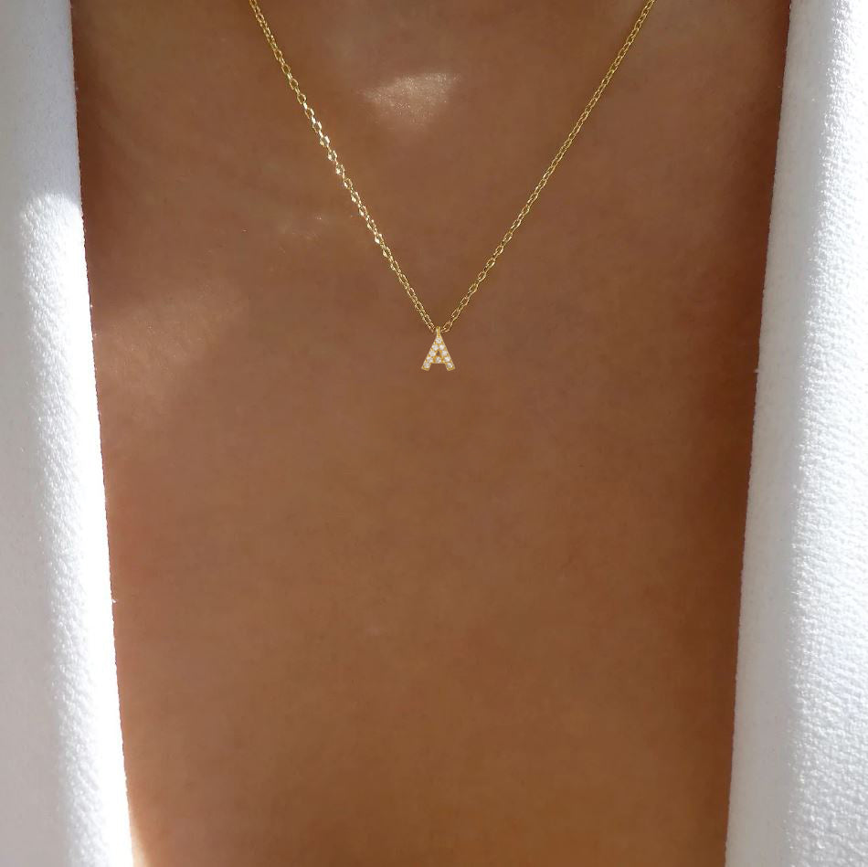 Tiny Initial Cubic Zirconia Pendant Necklace