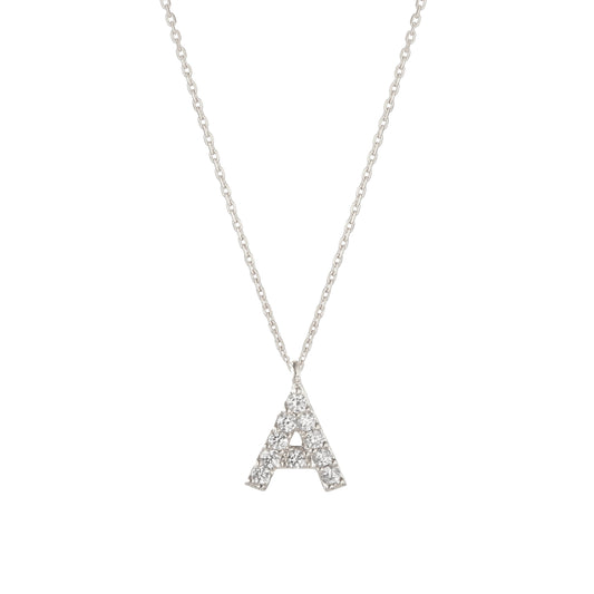 Tiny Initial Cubic Zirconia Pendant Necklace