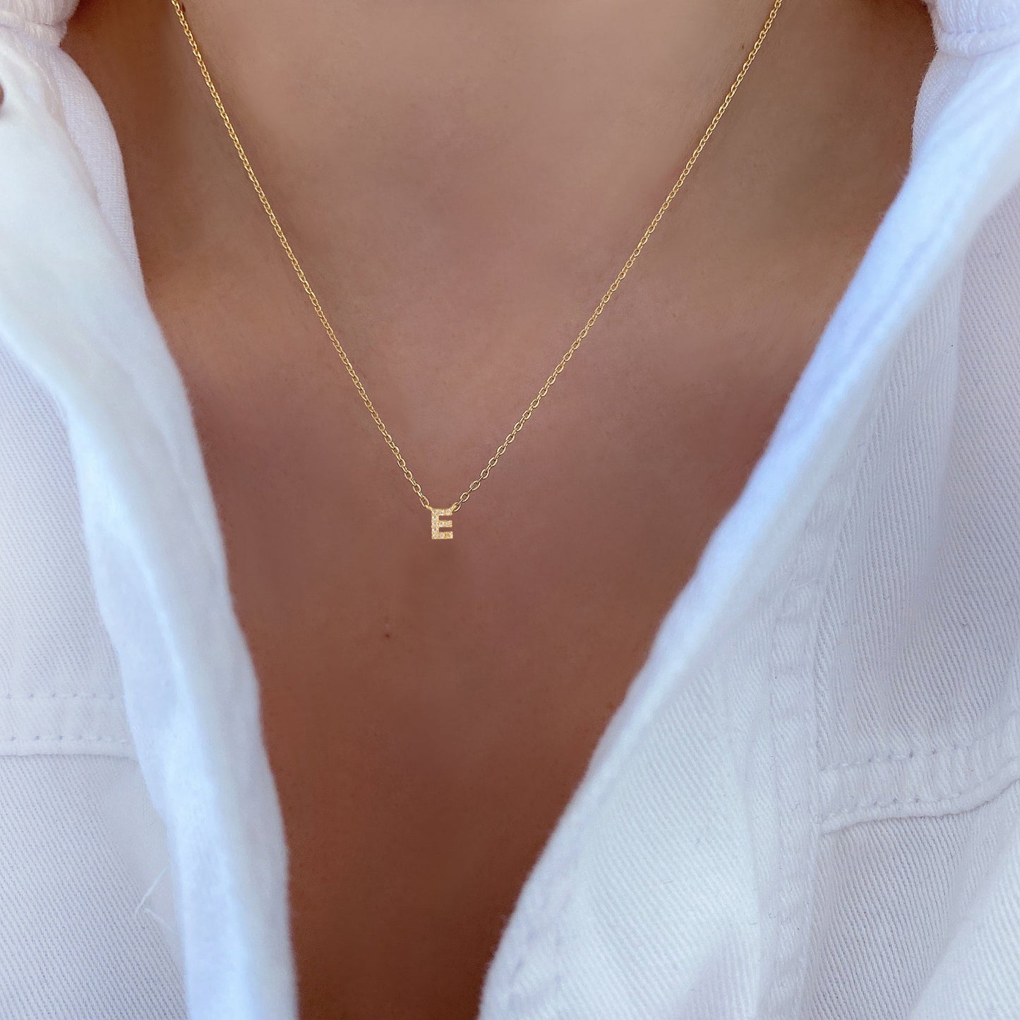Tiny Initial Cubic Zirconia Pendant Necklace