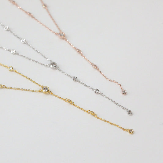 Lariat CZ 18K Gold Dipped Necklace Crystal