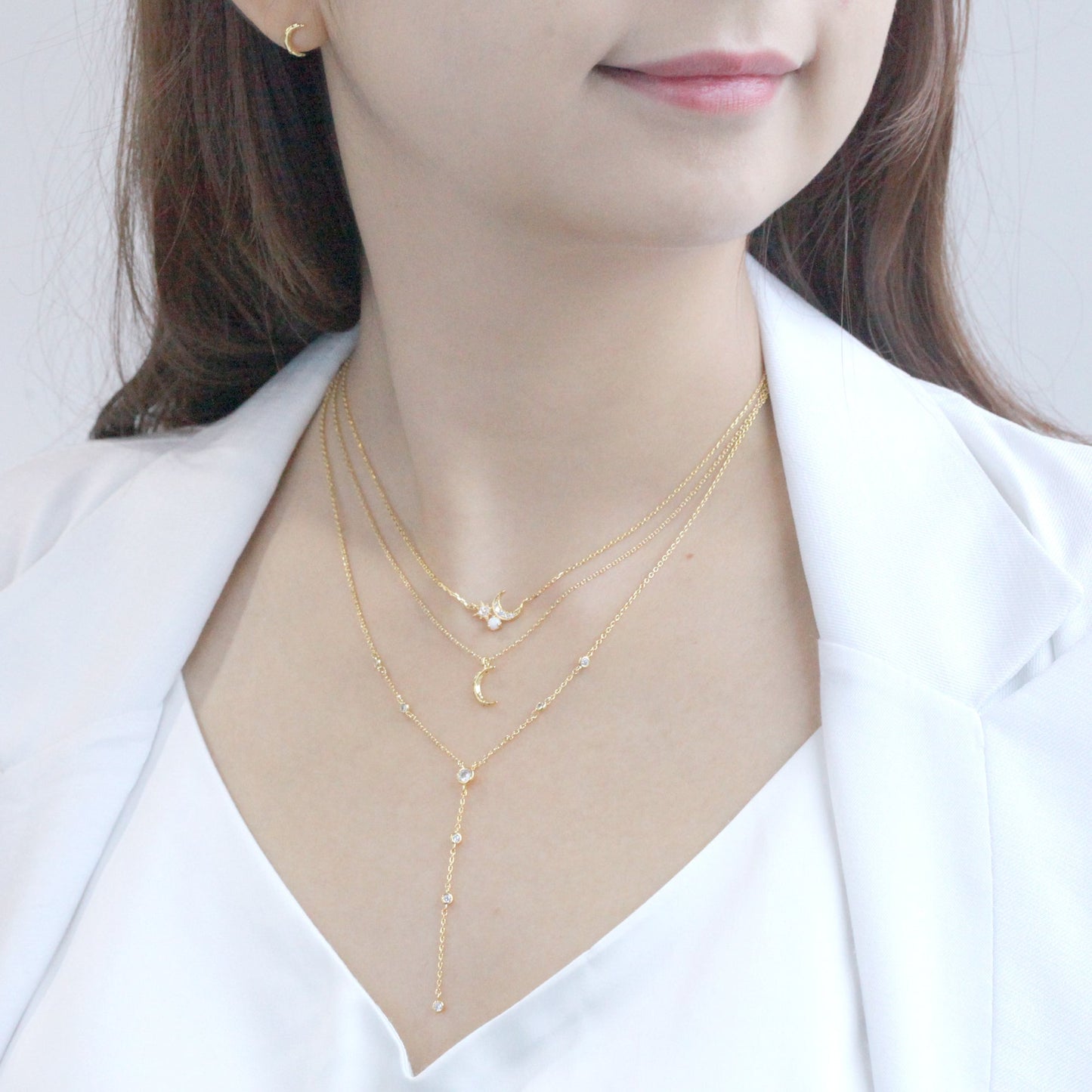 Lariat CZ 18K Gold Dipped Necklace Crystal